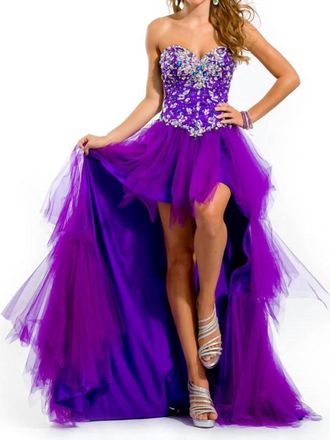 Rachel Allan Heavy Beaded Strapless Sweetheart Gown In Purple