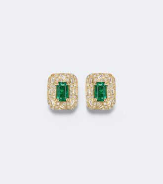 Suzanne Kalan Pendientes Halo Portrait de oro de 18 ct con diamantes y esmeraldas
