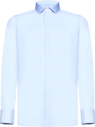 D4.0 Twill Katoenen Overhemd - Heren - Zakelijke Overhemden - Blauw - S - Katoen - Overhemden