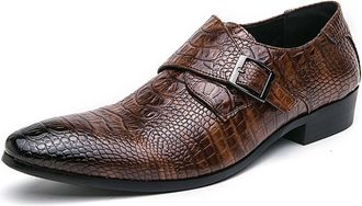 Generic Mens Flat Heel Office Dress Shoes Pointed Toe Smart Shoes with Buckle Pull on Chelsea Boots,Brown,12.5 UK