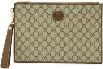 Gucci Pre-owned Clutches, male, Brown, Size: ONE SIZE Pre-owned Interlocking G GG Supreme Leather Clutch Bag