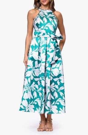 Betsy & Adam Mikado Midi Dress in Aqua/White at Nordstrom Rack, Size 14