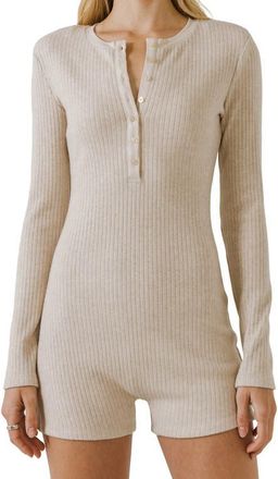 Grey Lab Rib Knit Romper in Oatmeal at Nordstrom, Size Large