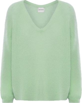 Americandreams Silja V Neck Knit - Dames - V-hals truien - Groen - M - Wol - Truien & Vesten
