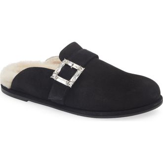 Stuart Weitzman June Genuine Shearling Mule in Black/Natural at Nordstrom Rack, Size 5.5