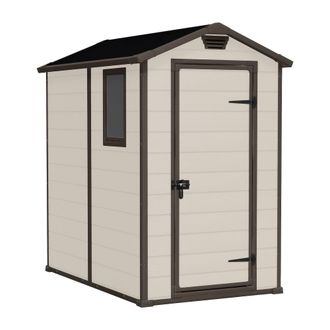 Keter Manor 4x6 - Caseta De Jard&iacute;n 130x198x192 Cm 1 Puerta Para Almacenamiento De Herramientas Acabado Efecto Madera Rayada En Resina Beige