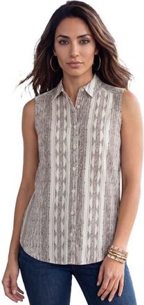 Roaman's Kate Sleeveless Shirt in White Black Stripe at Nordstrom, Size 30