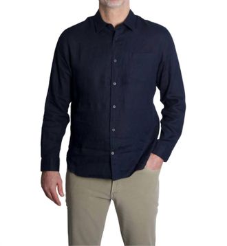 Vince Linen Long Sleeve Top In Coastal Blue