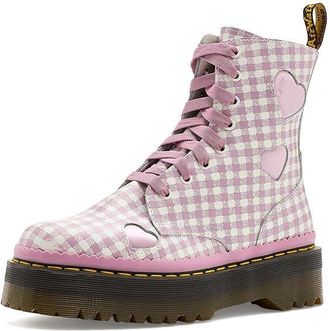 Dr. Martens Jadon Heart Womens Boots White/Dusty Rose Gingham : UK 8 (US Womens 10) M, Leather