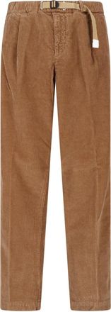 White Sand Brown Pleated Corduroy Straight-Leg Pants