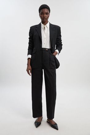 Karen Millen Womens Techno Barrel Leg Woven Trousers - Black Cotton - Size 10 UK