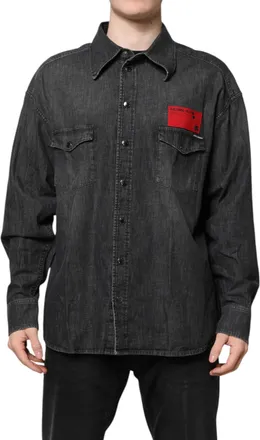 Dolce & Gabbana Mens Gray Long Sleeves Button Down Denim Shirt Dark Cotton