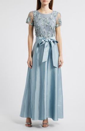 Pisarro Nights 3D Floral Bodice Beaded Gown in Light Blue at Nordstrom Rack, Size 6