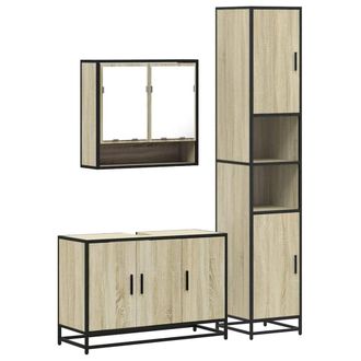 Berkfield Home 3 Piece Bathroom Furniture Set Sonoma Oak Engineered Wood in Brown