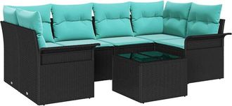 vidaXL Conjunto De Sof&aacute; De Jard&iacute;n 7 Uds. Negro Y Turquesa Vidaxl