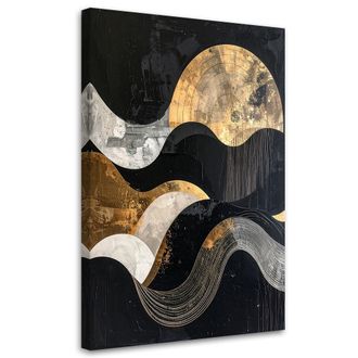 Feeby Impresi&oacute;n De Imagen, Abstracci&oacute;n Geom&eacute;trica Dorada Y Negra En Estilo Glamuroso Con Ondas, 80x120