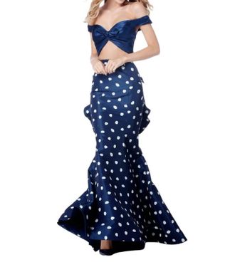 Sherri Hill Taffeta Two-Piece Mermaid Casual Dress In Navy/ivory