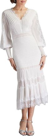 Tadashi Shoji Lace Pintuck Long Sleeve Cocktail Dress in White/Petal at Nordstrom, Size 12
