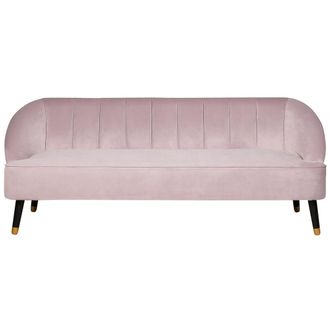 Beliani Sof&aacute; Tapizado En Terciopelo Rosa 3 Plazas Con Respaldo Reposabrazos Empotrados Patas De Madera Alsvag