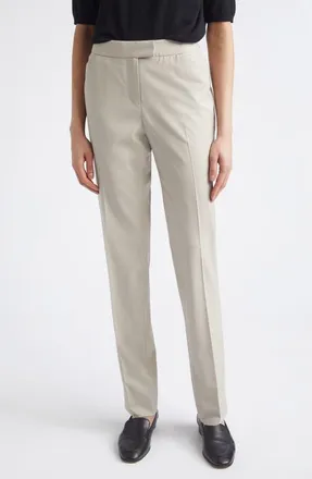 Lafayette 148 New York Irving Straight Leg Stretch Wool Pants in Khaki at Nordstrom, Size 0