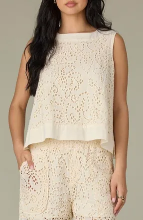 Wit & Wisdom Eyelet Crop Tank in Ecru at Nordstrom, Size X-Small