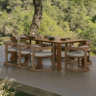 Sklum Set De Mesa Rectangular 220 X 100 Cm Kandroa Y 8 Sillas De Jard&iacute;n En Madera De Eucalipto Selira Sklum