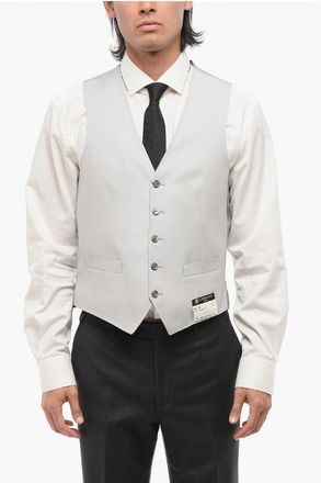 Corneliani 5 Buttons ACADEMY Wool Vest With Jetted Pockets size 48