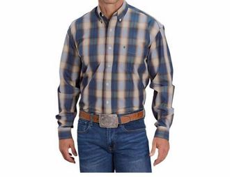 Stetson Long Sleeve Plaid Western Shirt In Blue Ranch