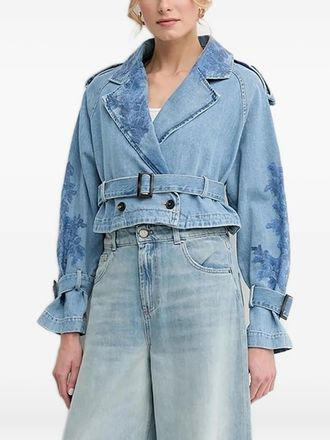Ermanno Scervino embroidered belted denim jacket - Blue