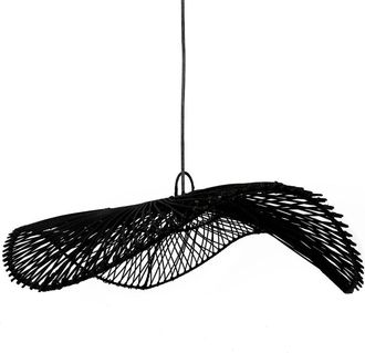 Bazar Bizar L&aacute;mpara colgante de rat&aacute;n en negro 75x75x20 cm