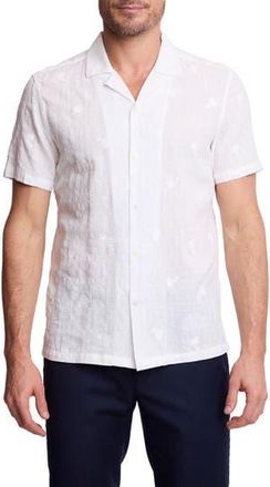 Paisley & Gray Embroidered Cotton Blend Camp Shirt in White Embroidered Flowers at Nordstrom Rack, Size Xxx-Large