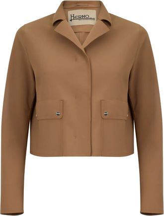 Herno notched-collar cropped jacket - women - Polyamide/Polyamide/Elastane/Elastane - 44 - Brown