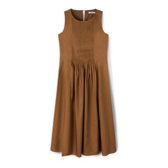 Motivi Kleedjes, Dames, Bruin, 2Xs, Katoen, Geplooide jurk in popeline