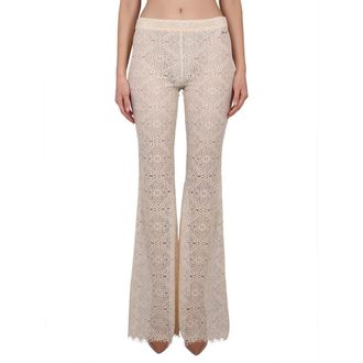Dsquared2 Wide Trousers, female, Beige, Size: S Pants With Embroidery