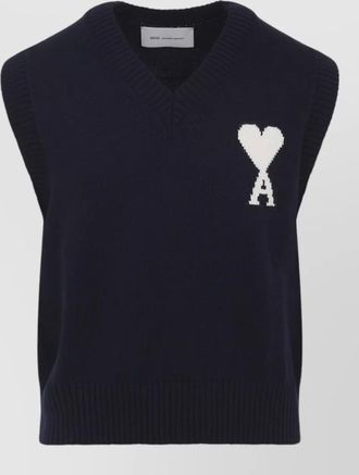 Ami wool cotton sleeveless v-neck knitted vest