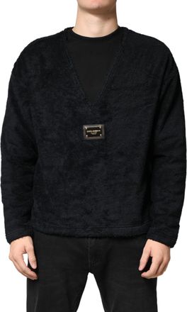 Dolce & Gabbana Black Cotton V-Neck Men Sweatshirt Mens Sweater