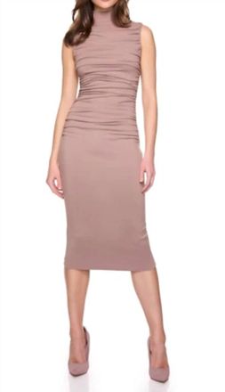 Susana Monaco Gathered Mock Neck Sleeveless Midi Dress In Coco