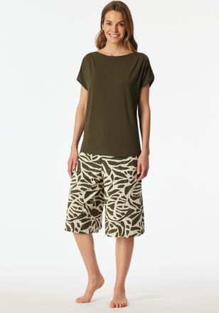 Schiesser Pyjama SCHIESSER Selected Premium, Damen, Gr. 36, 707, gr&uuml;n, Single Jersey, Obermaterial: 95% Modal, 5% Elasthan, bequem 3/4-L&auml;nge, U-Boot-Ausschnitt,