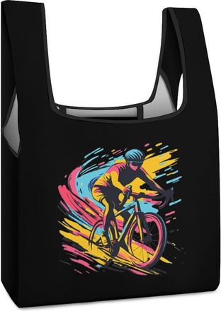 Generic Cyclist Riding Reusable Shopping Bags Lightweight Foldable Grocery Bag Polyester Washable Tote Bag