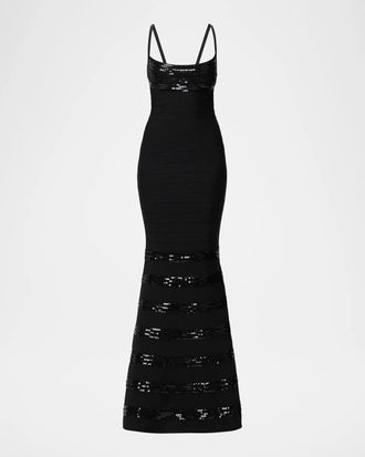 H&eacute;rve L&eacute;ger Diana Sequined Mermaid Gown