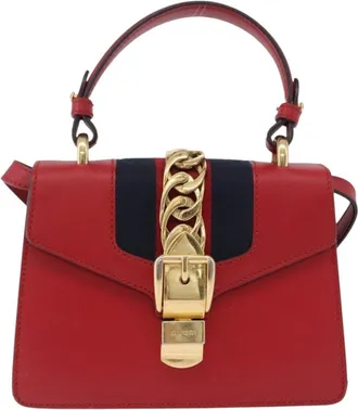 Gucci Sylvie Belt Leather Red Leather Handbag (Pre-Owned)