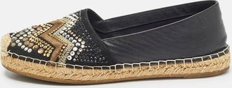 Le Silla Black Leather And Embellished Suede Espadrille Flats