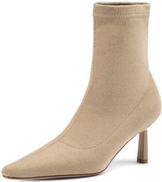 Generic Womens Sock Ankle Boots Suede Fabric Pointed Toe Stiletto Heels Stretch Top Slip On Sleek Silhouette Soft Lining Cushioned Insole Durable Outsole,Apri