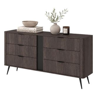 Dmora Aparador Kaba, Mueble 6 Cajones, Un Estante, Puerta Corredera, 163x38x81h Cm Marr&oacute;n Nogal