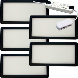 Loops 5x MATT BLACK Ultra-Slim Rectangle Under Cabinet Kitchen Light & Driver Kit - Warm White Diffused LED