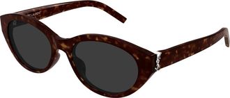 Saint Laurent Ovale zonnebril in Havana Glossy - Dames - Zonnebrillen - Bruin - 54 MM - Accessoires
