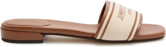 Jimmy Choo London Joa Logo Canvas and Leather Sliders - Beige - 41 (IT41 / UK8)