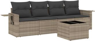 vidaXL Set De Sof&aacute;s Jard&iacute;n Y Cojines 5 Pzas Rat&aacute;n Sint&eacute;tico Gris Claro Vidaxl