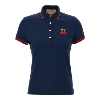 Valentino Garavani Polo Shirts, female, Blue, M, Cherryfic Polo Shirt