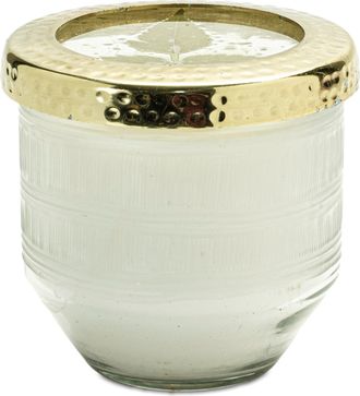 Melrose International Whit Currant Scented Soy Candle with Pressed Floral Lid 4.25D - White, Gold
